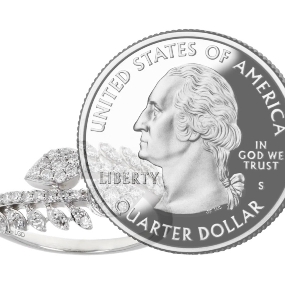 🎆 Lab-Grown Diamond 0.50ctw Rohdium Over Sterling Silver Leaf Bypass Ring. 8 FAB - Picture 2 of 6